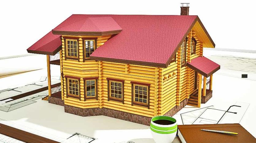 Проект оцилиндрованного двухэтажного дома из бревна Ладога