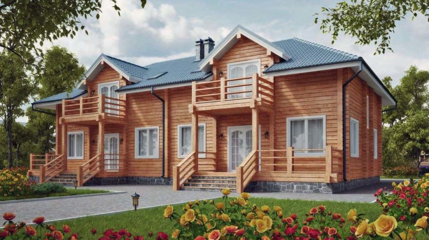проект дома на две семьи двух хозяев из бруса