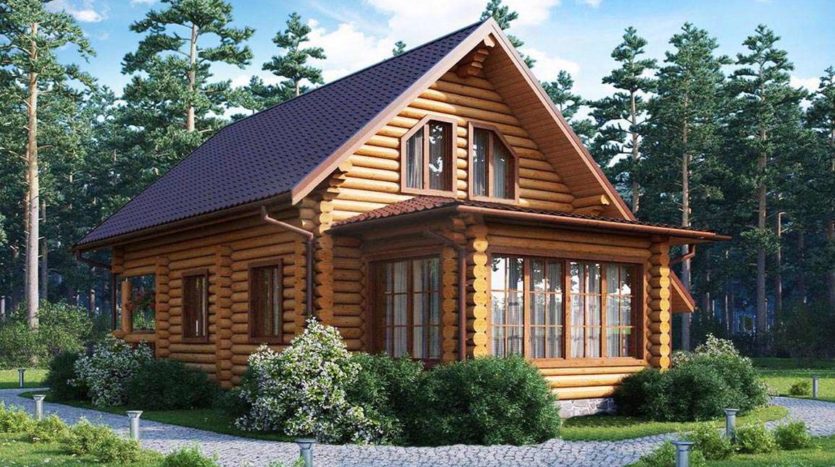 Проект дома с верандой из оцилиндрованного бревна