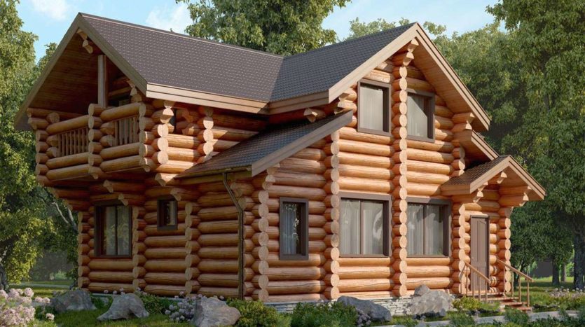 Проект дома с балконом из бревна