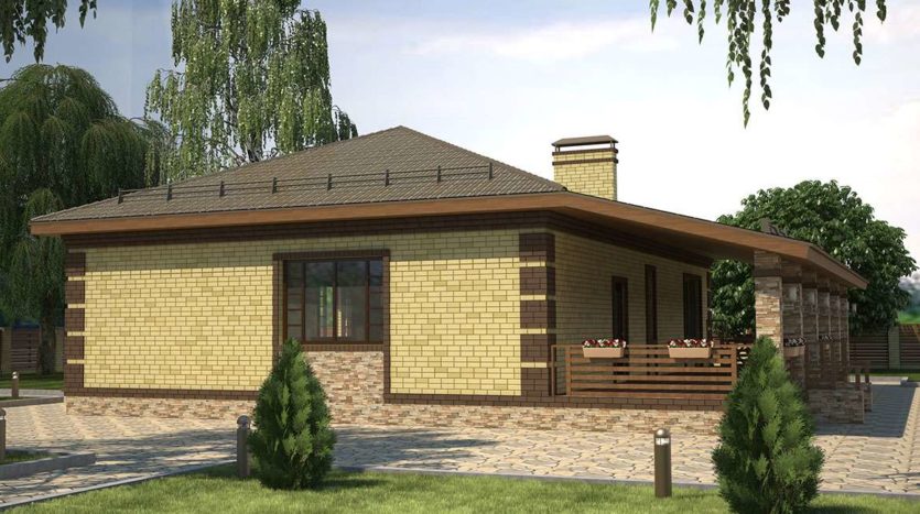 Проект одноэтажного дома с террасой из кирпича
