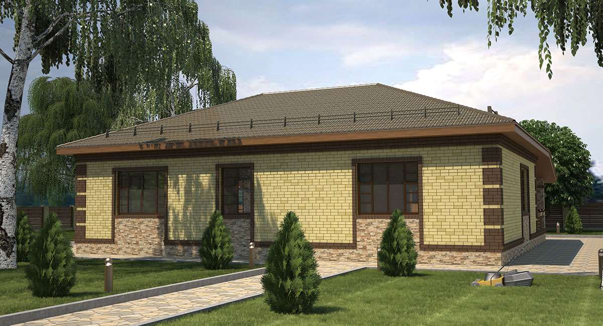 Проект одноэтажного дома с террасой из кирпича Мелеуз