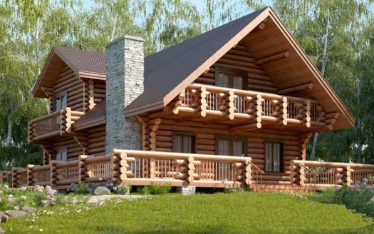 Проект из бревна с камином и вторым светом