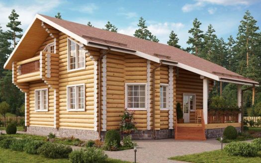 Проект дома из бревна со вторым светом и камином