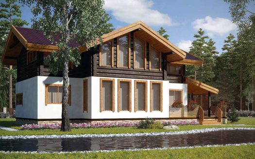 Комбинированный дом из камня и дерева проект