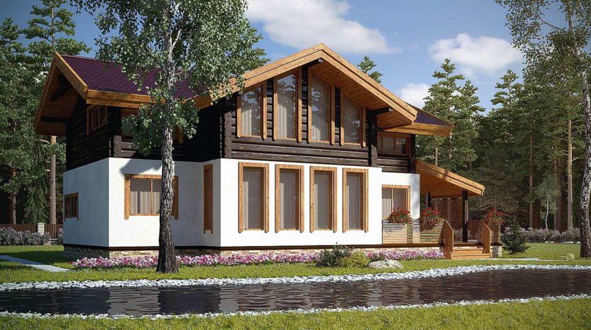 Комбинированный дом из камня и дерева проект