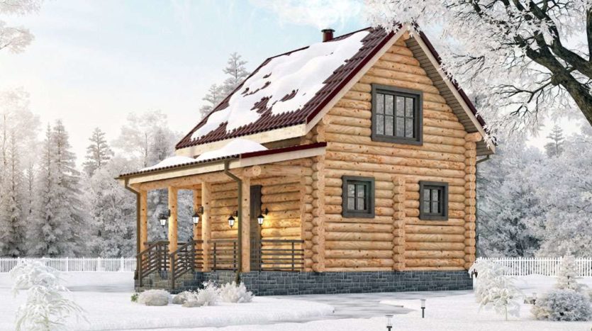 Проект бани с мансардой из оцилиндрованного бревна