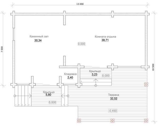 Проект беседки из профилированного бруса с камином Карсун, планировка 1