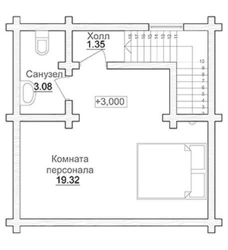Проект гостевой бани-дома из двойного бруса Ванзетур, планировка мансарды