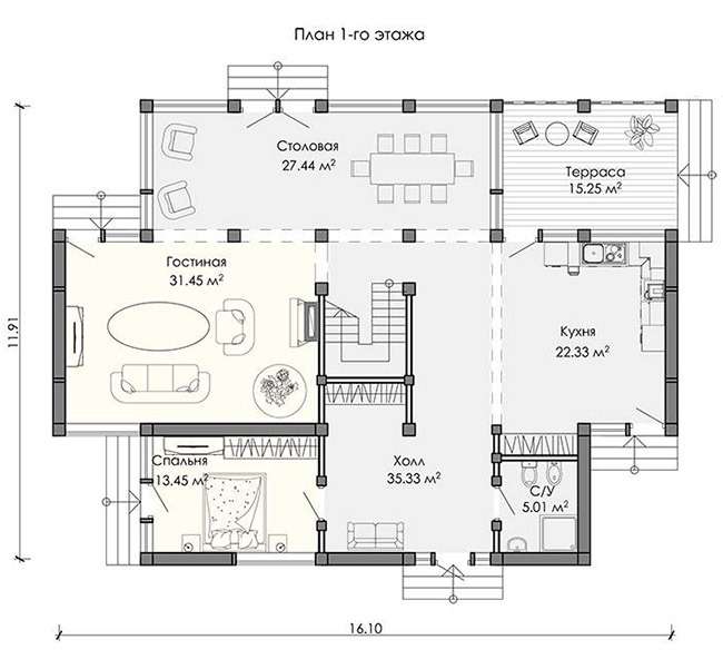Проект дома в стиле фахверк Грац, планировка 1