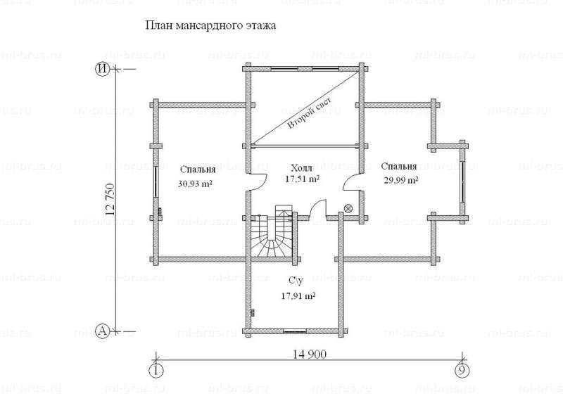 Проект из оцилиндрованного бревна Спасск, планировка 2