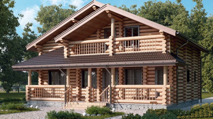 Деревянный проект дома из оцилиндрованного бревна Мескушор