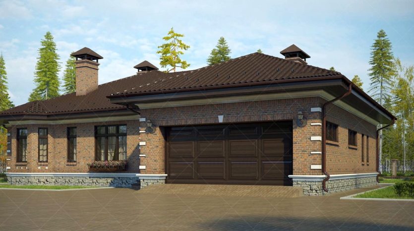 Проект одноэтажного кирпичного дома с гаражом 280 м² Геническ