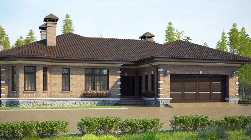 Проект одноэтажного кирпичного дома с гаражом 280 м² Геническ