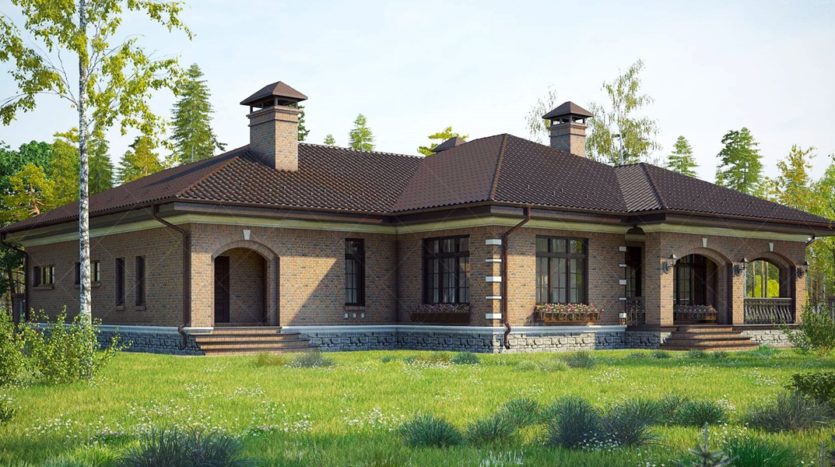 Проект одноэтажного кирпичного дома с гаражом 280 м² Геническ