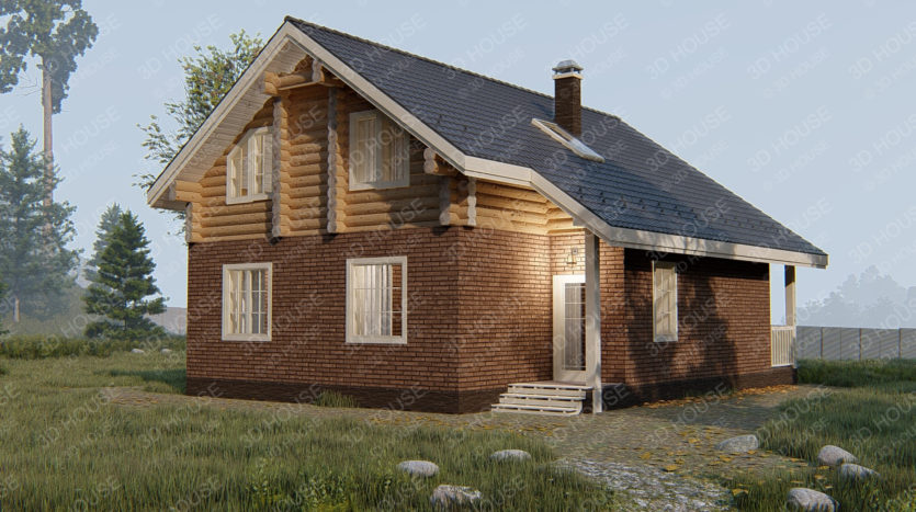 Проект комбинированного жилого дома из блоков и бревна «АЙГИР»