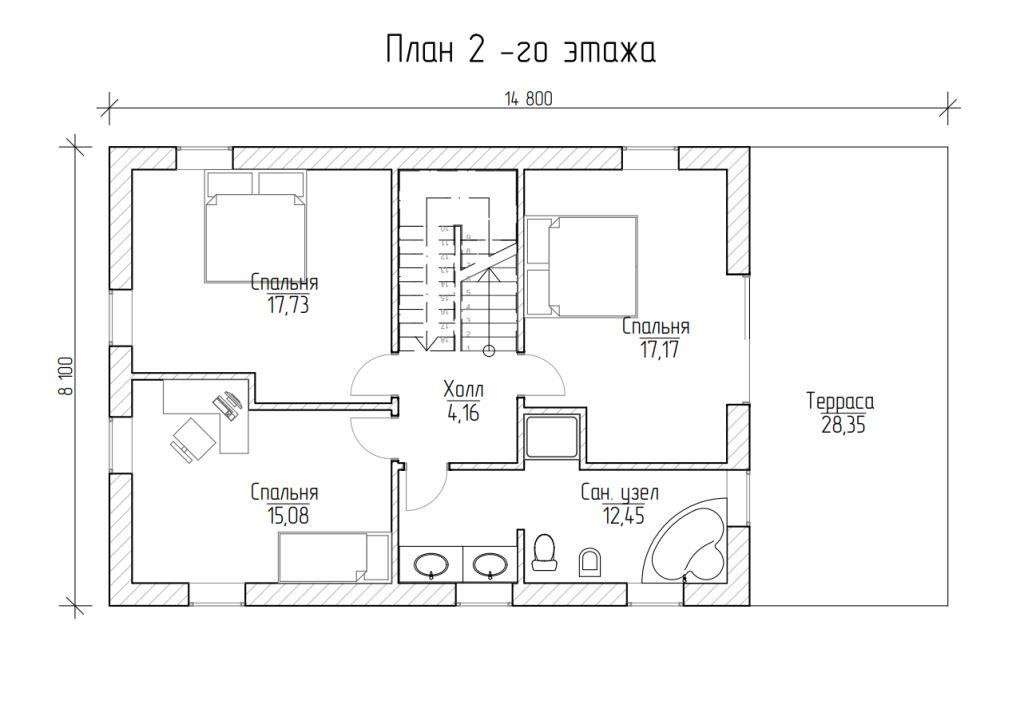 Проект коттеджа с гаражом и террасой Таранто, планировка 2