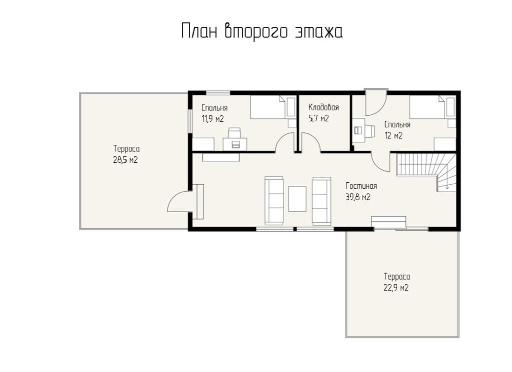 Проект п образного дома с плоской крышей Назарово, планировка 2