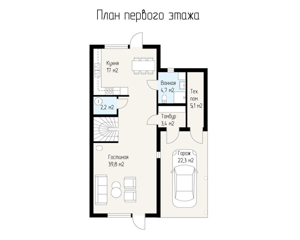 Проект двухэтажного дома с навесом под машину Шарья, планировка 1