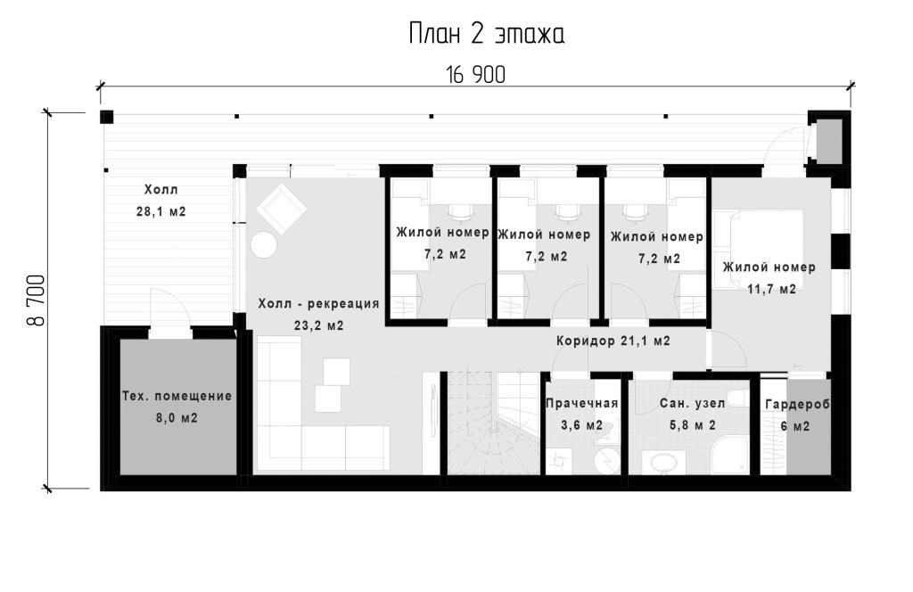 Проект двухэтажного дома в современном стиле 221 м² Лесосибирск, планировка 2