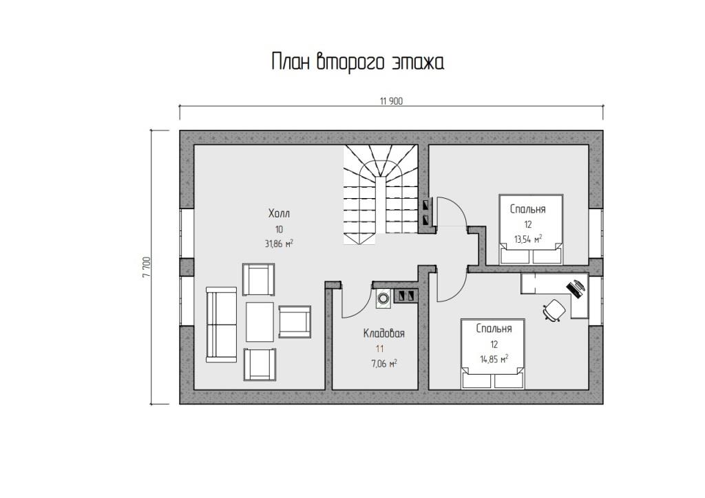 Проект дома с мансардой и террасой Нелидово, планировка 2